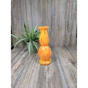 Vintage Art Glass Bud Vase, Orange Yellow Streak, Boho Retro Gift